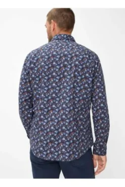 BRAX Hemd Harold P navy gemustert Modern Fit Langarm