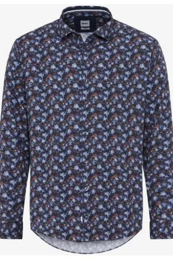 BRAX Hemd Harold P navy gemustert Modern Fit Langarm