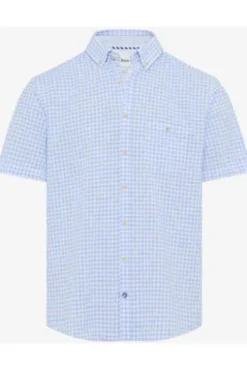 BRAX Hemd hellblau kariert Modern Fit Halbarm