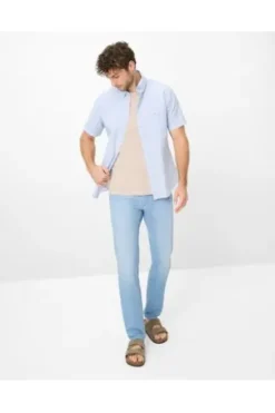 BRAX Hemd hellblau kariert Modern Fit Halbarm