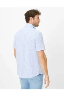 BRAX Hemd hellblau kariert Modern Fit Halbarm