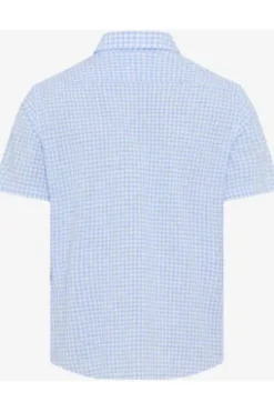 BRAX Hemd hellblau kariert Modern Fit Halbarm