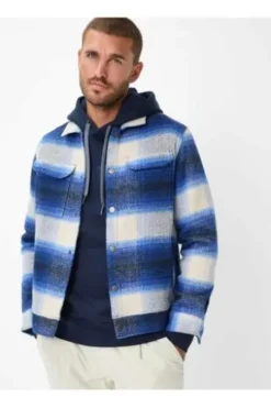 BRAX Hemdjacke Santiago ice blue gemustert