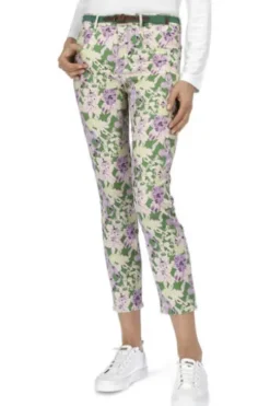 BRAX 7/8 Hose Mary grün geblümt Slim Fit in Baumwoll-Stretch-Qualität