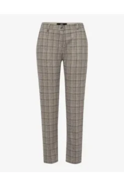 BRAX Jersey-Hose grau/natur kariert Slim Fit im Karo-Dessin
