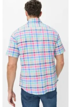 BRAX Karo Hemd Dan raspberry kariert Modern Fit Kurzarm