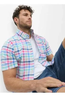 BRAX Karo Hemd Dan raspberry kariert Modern Fit Kurzarm