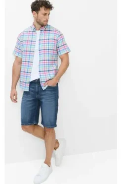 BRAX Karo Hemd Dan raspberry kariert Modern Fit Kurzarm