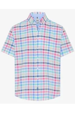 BRAX Karo Hemd Dan raspberry kariert Modern Fit Kurzarm