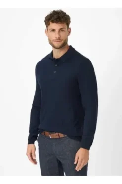 BRAX Langarm Polo-Shirt Paros navy