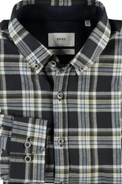 BRAX Leicht Flanell Hemd Daniel blau/grün kariert Modern Fit Langarm Button-down