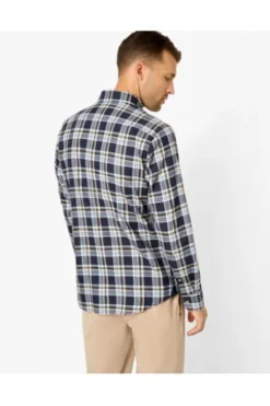 BRAX Leicht Flanell Hemd Daniel blau/grün kariert Modern Fit Langarm Button-down