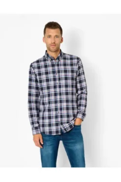 BRAX Leicht Flanell Hemd Daniel blau/blau kariert Modern Fit Langarm Button-down