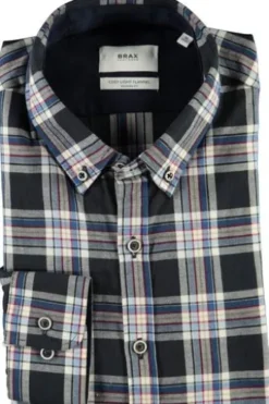 BRAX Leicht Flanell Hemd Daniel blau/blau kariert Modern Fit Langarm Button-down