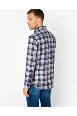 BRAX Leicht Flanell Hemd Daniel blau/blau kariert Modern Fit Langarm Button-down