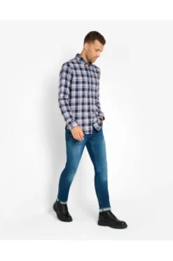 BRAX Leicht Flanell Hemd Daniel blau/blau kariert Modern Fit Langarm Button-down