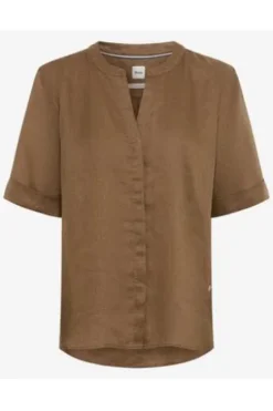 BRAX Leinen-Bluse Veri mocha brown Kurzarm