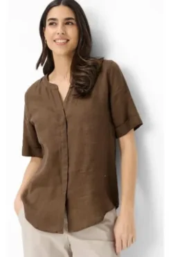 BRAX Leinen-Bluse Veri mocha brown Kurzarm