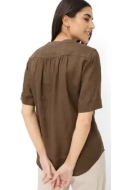 BRAX Leinen-Bluse Veri mocha brown Kurzarm