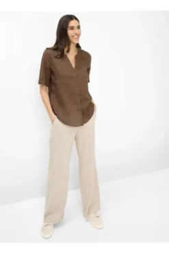 BRAX Leinen-Bluse Veri mocha brown Kurzarm