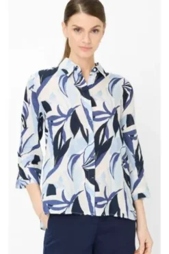 BRAX Leinen-Bluse Vicki navy gemustert 3/4-Arm