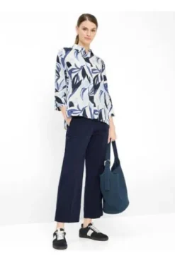 BRAX Leinen-Bluse Vicki navy gemustert 3/4-Arm