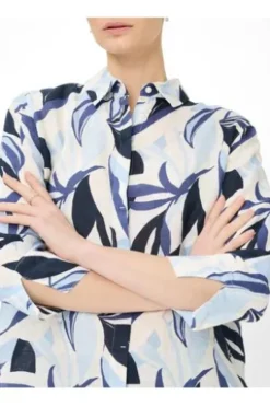 BRAX Leinen-Bluse Vicki navy gemustert 3/4-Arm
