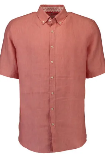 BRAX Leinen Hemd Dan pfirsich kariert Slim Fit kurzarm
