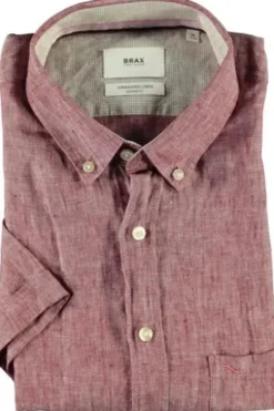 BRAX Leinen Hemd Dan rot Modern Fit Kurzarm