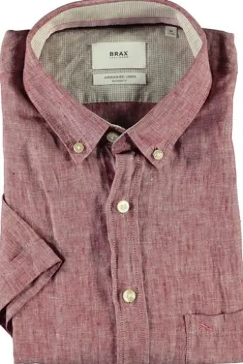 BRAX Leinen Hemd Dan rot Modern Fit Kurzarm