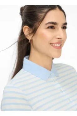 BRAX Polo-Shirt Cleo bleu gestreift in Piqué-Qualität