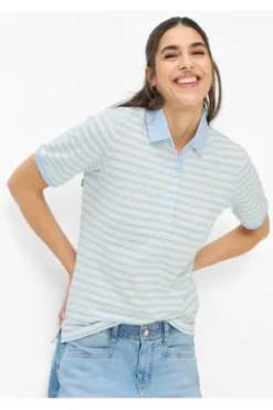 BRAX Polo-Shirt Cleo bleu gestreift in Piqué-Qualität