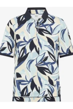 BRAX Polo-Shirt Cleo navy gemustert in Piqué-Qualität