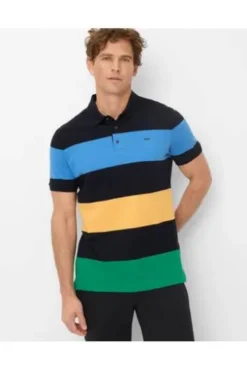 BRAX Polo-Shirt Pio blau gestreift