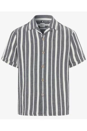 BRAX Streifen Hemd Leo navy gestreift Modern Fit Kurzarm