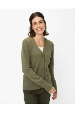 BRAX Strickjacke Alicia khaki in softer Baumwoll-Mixqualität