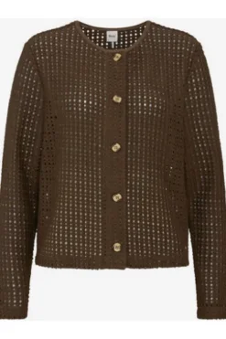 BRAX Strickjacke Brenda Crochet-Optik Jersey dark ebony