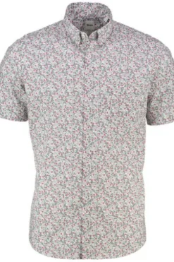 BRAX Ultra light Hemd Dan magenta geblümt Modern Fit Kurzarm