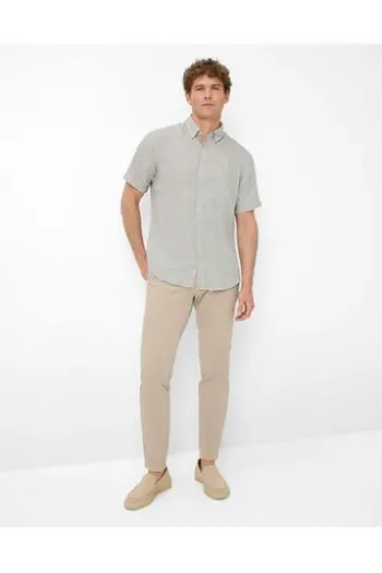 BRAX Vichy Karo Leinen Hemd Dan grün kariert Modern Fit Kurzarm Leinen