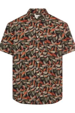 camel active Hemd burned Orange geblümt Regular Fit Kurzarm