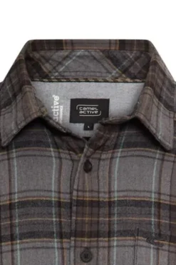 camel active Hemd dark brown kariert Regular Fit Langarm