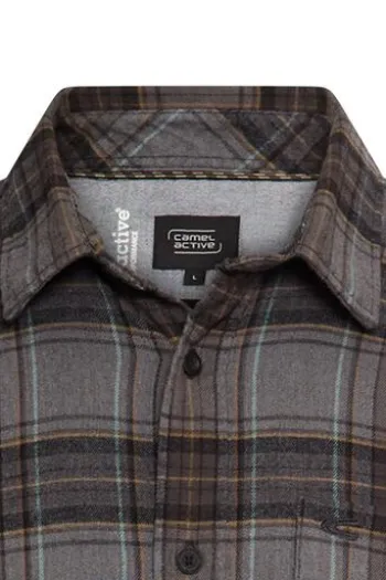 camel active Hemd dark brown kariert Regular Fit Langarm