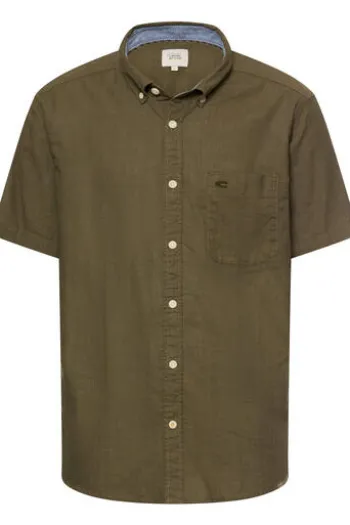 camel active Hemd deep olive gestreift Regular Fit Kurzarm