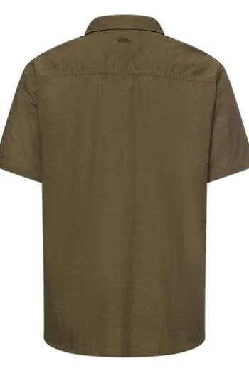 camel active Hemd deep olive gestreift Regular Fit Kurzarm