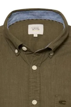 camel active Hemd deep olive gestreift Regular Fit Kurzarm