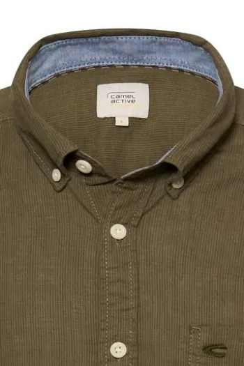 camel active Hemd deep olive gestreift Regular Fit Kurzarm