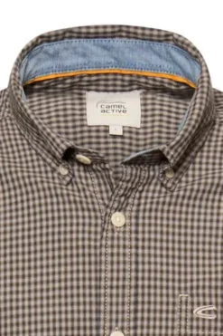 camel active Hemd deep olive kariert Regular Fit Langarm