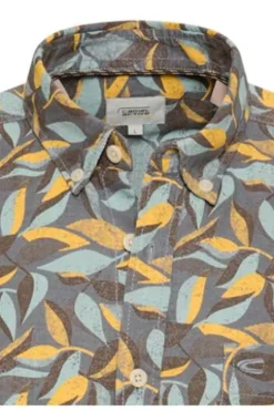 camel active Hemd sun yellow geblümt Regular Fit Kurzarm