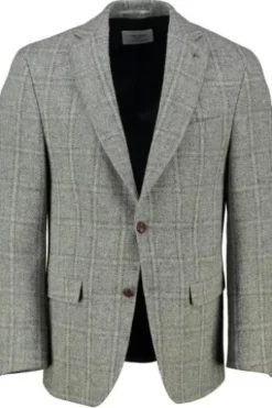 CARL GROSS Harris Tweed Sakko grau kariert Fischgrät-Dessin