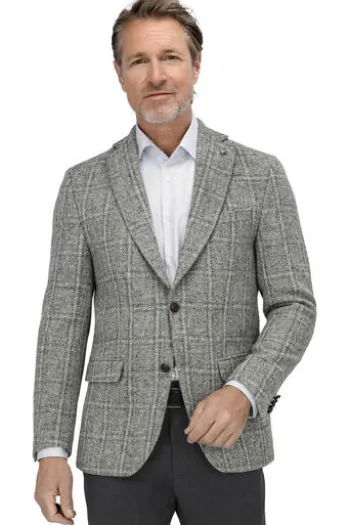 CARL GROSS Harris Tweed Sakko grau kariert Fischgrät-Dessin